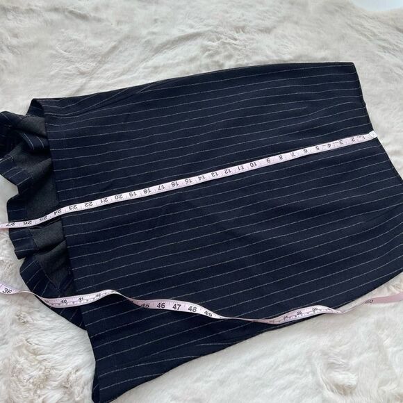 Max Mara Pencil Skirt Pin Stripe Ruffle Dark Navy Blue Designer Workwear size 46 - Picture 12 of 13
